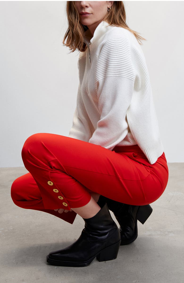 MANGO Button Hem Straight Leg Crop Pants, Alternate, color, 