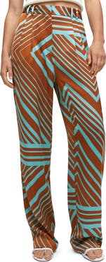 MANGO Geo Print High Waist Satin Pants
