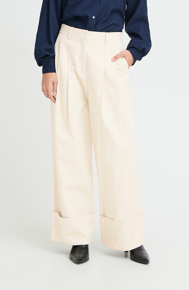 ICHI Ihgazto High Waist Wide Leg Cuff Pants, Main, color, 