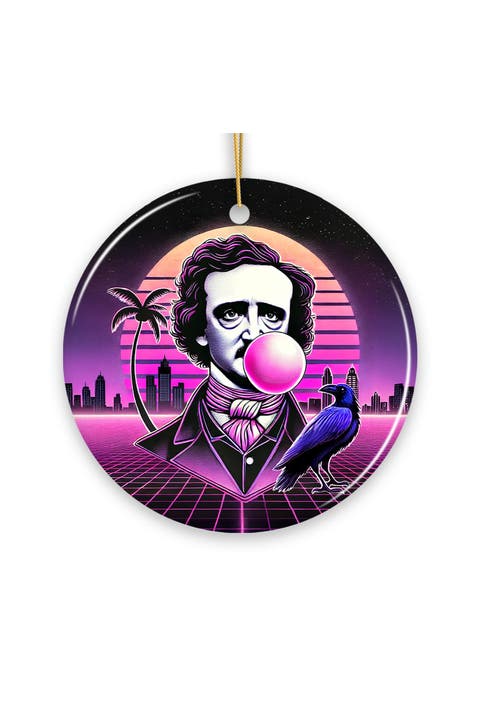 Synthwave Edgar Allan Poe Raven Ceramic Ornament