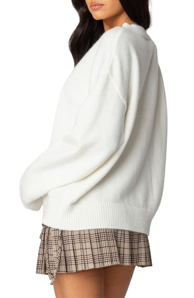 EDIKTED So Preppy Crewneck Sweater, Alternate, color, White