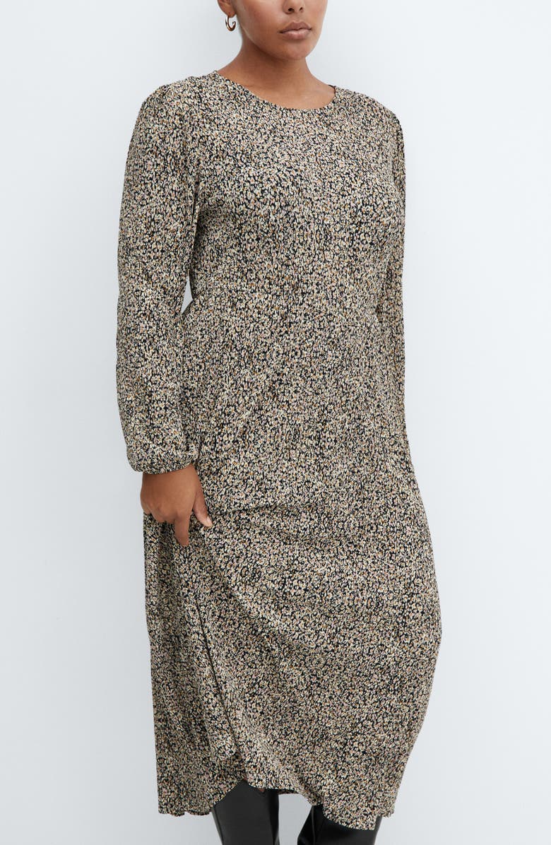 MANGO Floral Long Sleeve Midi Dress, Alternate, color, 