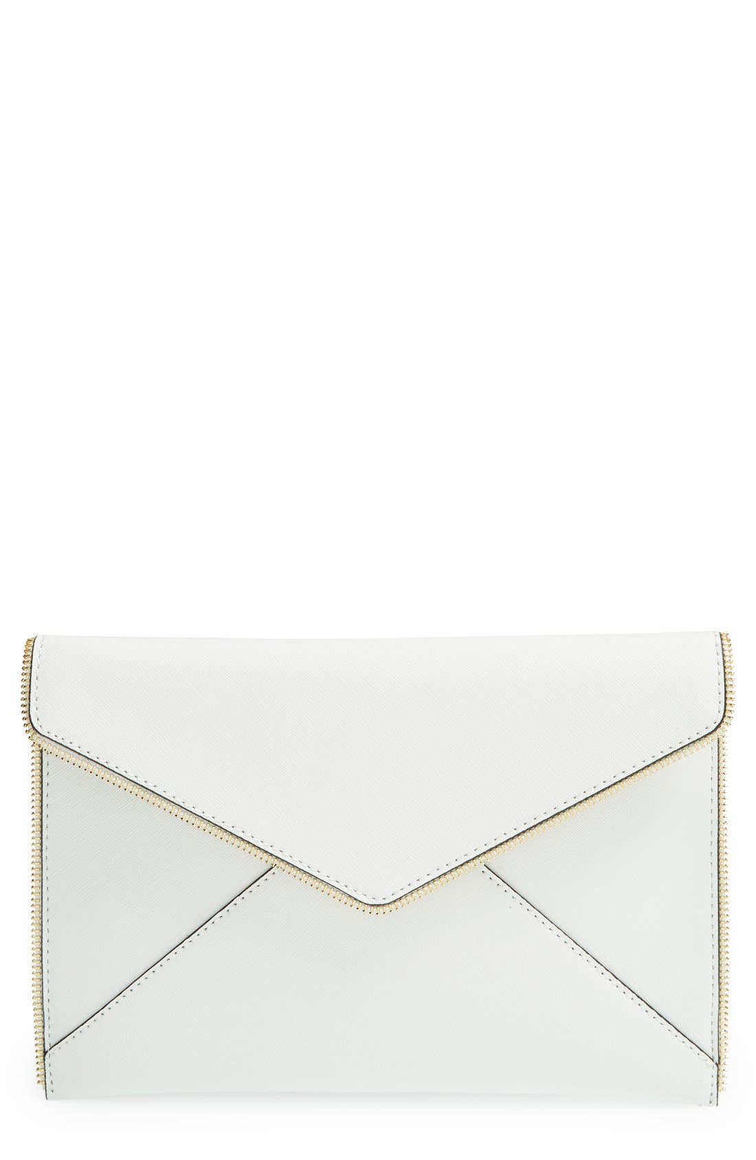 'Leo' Envelope Clutch, Main, color, WHITE