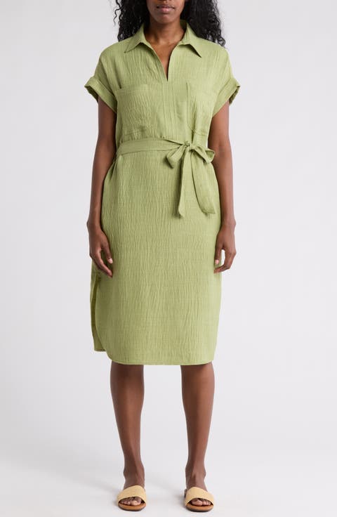 Textured Short Sleeve Midi Shirtdress