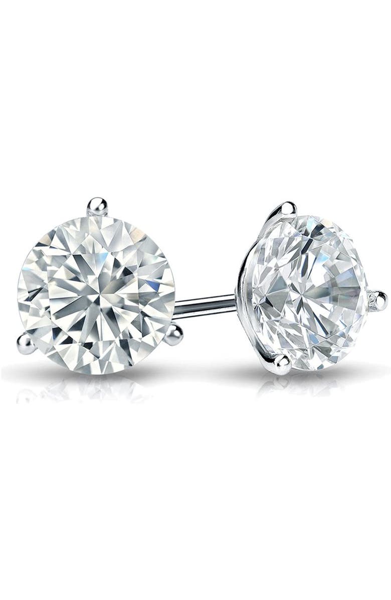 The Diamond Spot 14k White Gold Lab-Grown Round Diamond 3-Prong Stud Earrings, Alternate, color, 1.5Carat-White Gold
