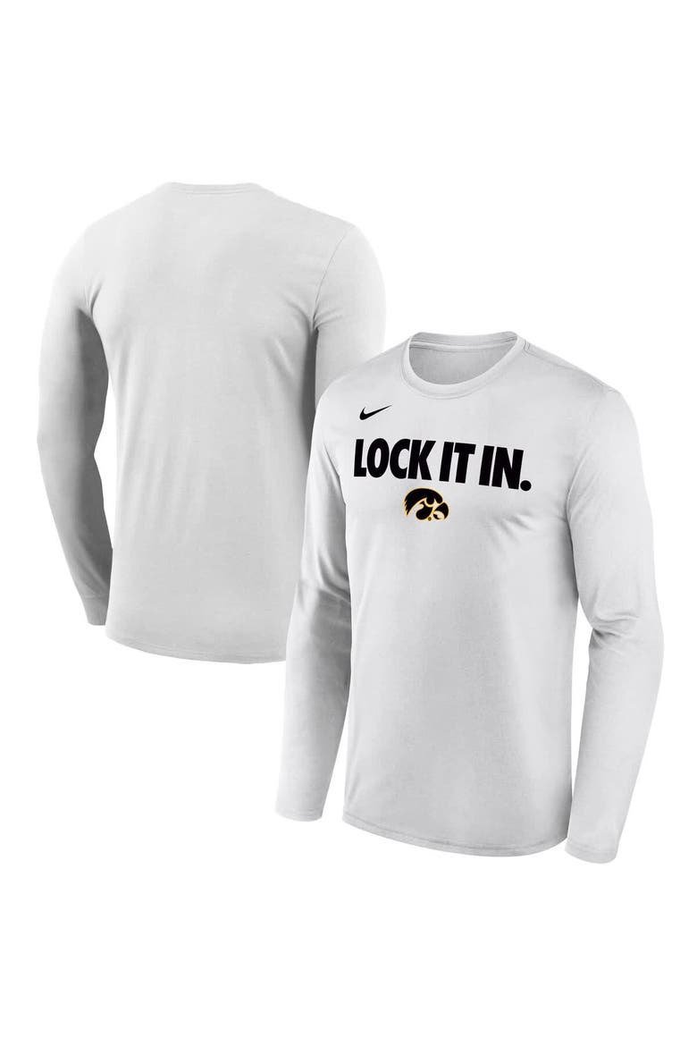 Men's Nike  White Iowa Hawkeyes 2026 On-Court Bench Long Sleeve T-Shirt, Main, color, White