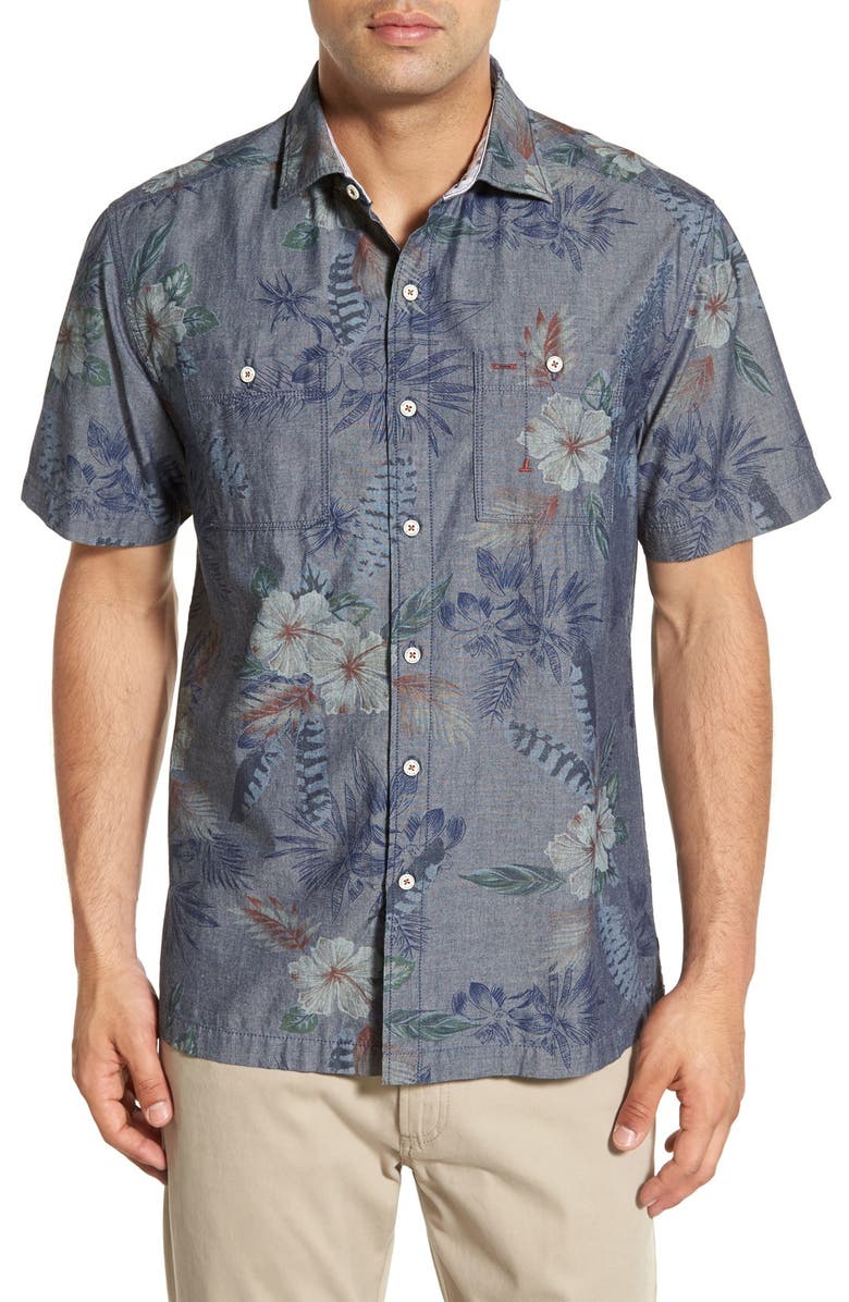 Tommy Bahama 'Indigo Tropical Riviera' Island Modern Fit Floral Print Sport Shirt, Main, color,