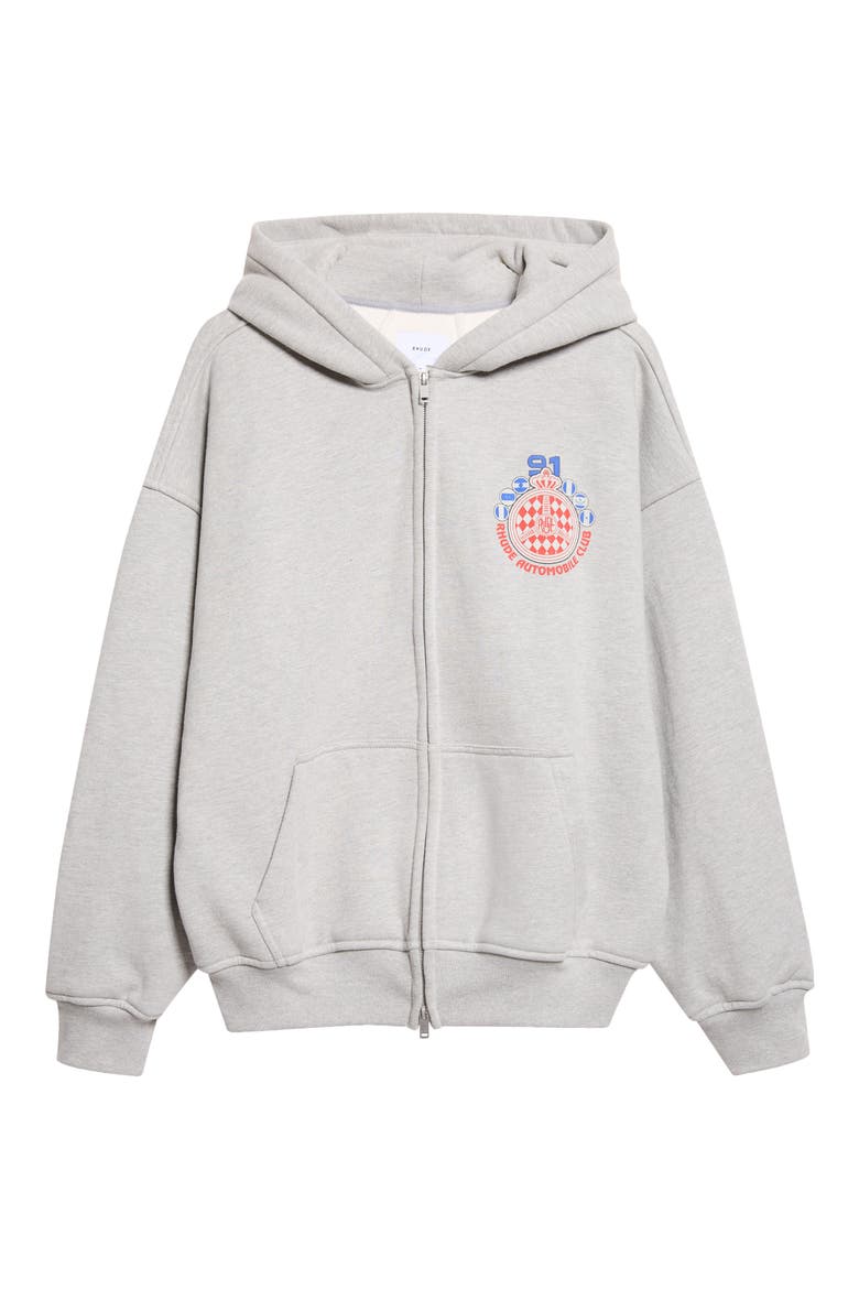 Automobile Club Zip Cotton Blend Fleece Hoodie, Main, color, HEATHER GREY/ RED/ WHITE/ BLUE