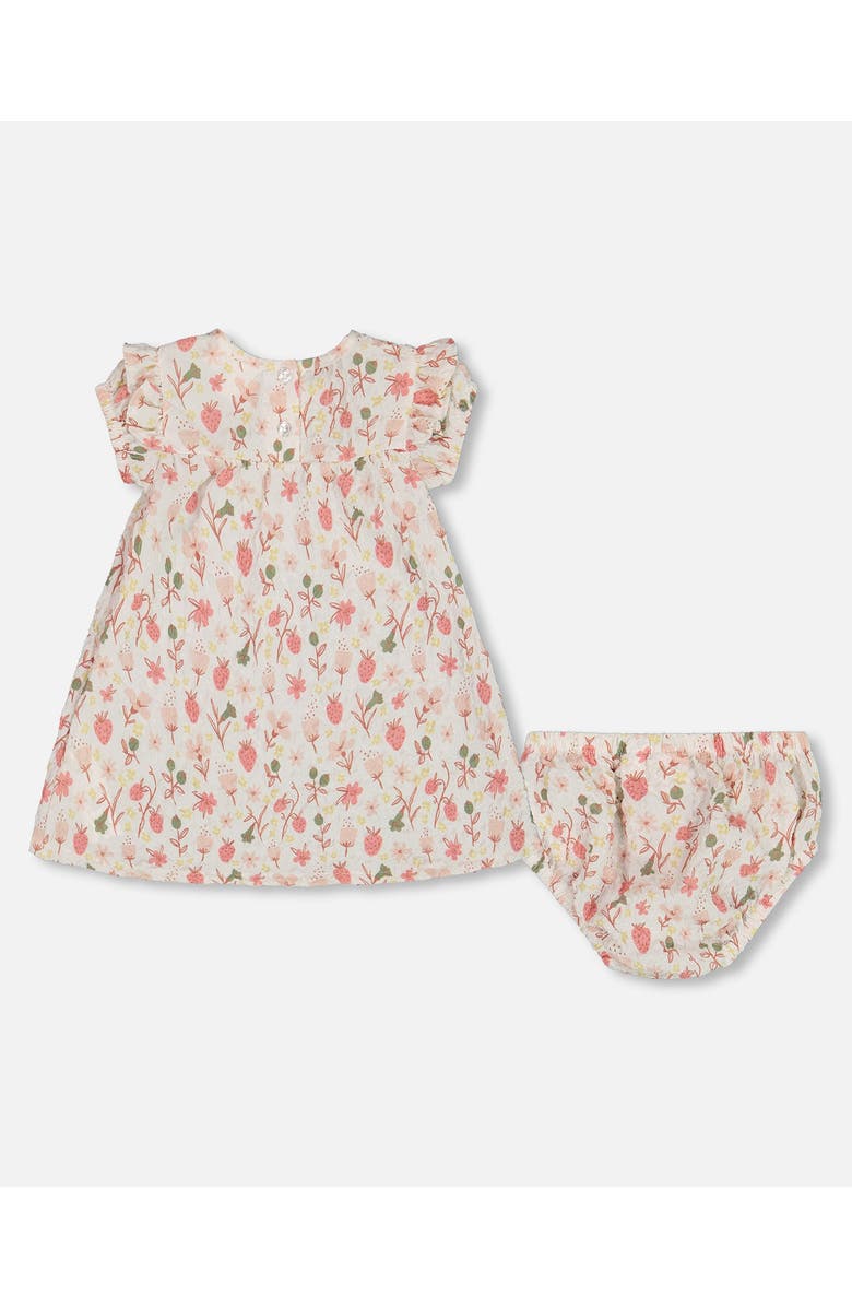 Deux par Deux Baby Girl's Printed Seersucker Dress And Bloomer Set Pink Flowers On Cream Background, Alternate, color, Pink Flowers On Cream