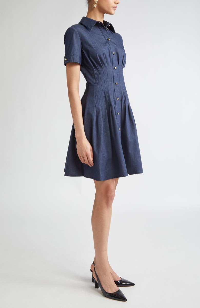 Carolina Herrera Pintuck Waist Stretch Denim Shirtdress, Alternate, color, Dark Navy