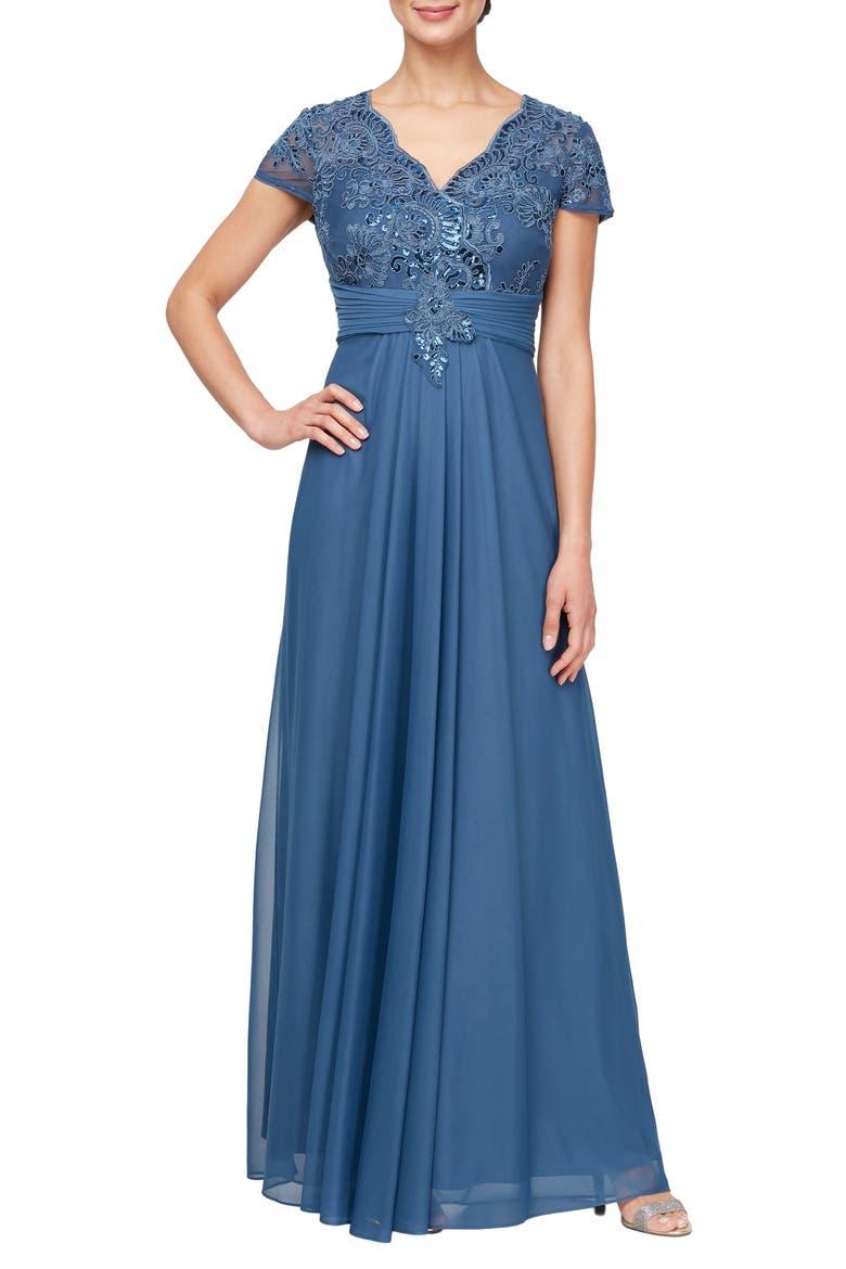 Sequin Lace Bodice Gown, Main, color, VINTAGE BLUE