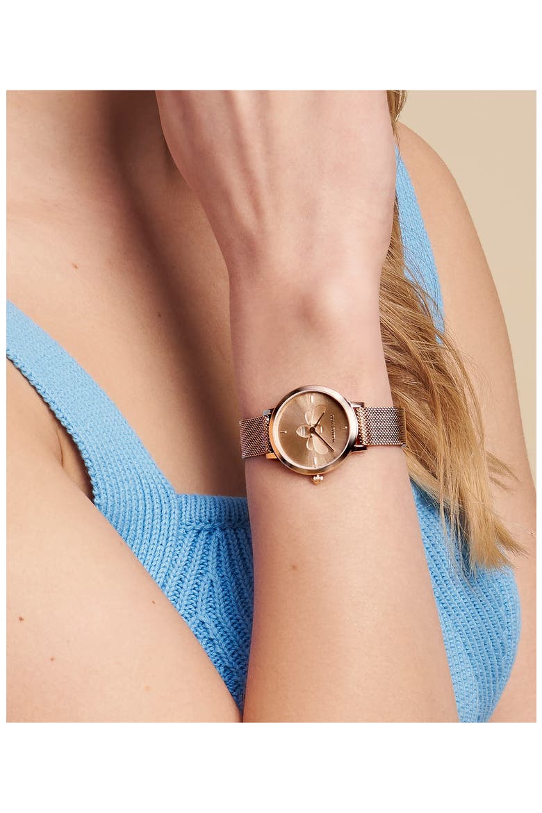 Signature Bees Mesh Strap Watch, 28mm, Alternate, color, CARNATION GOLD