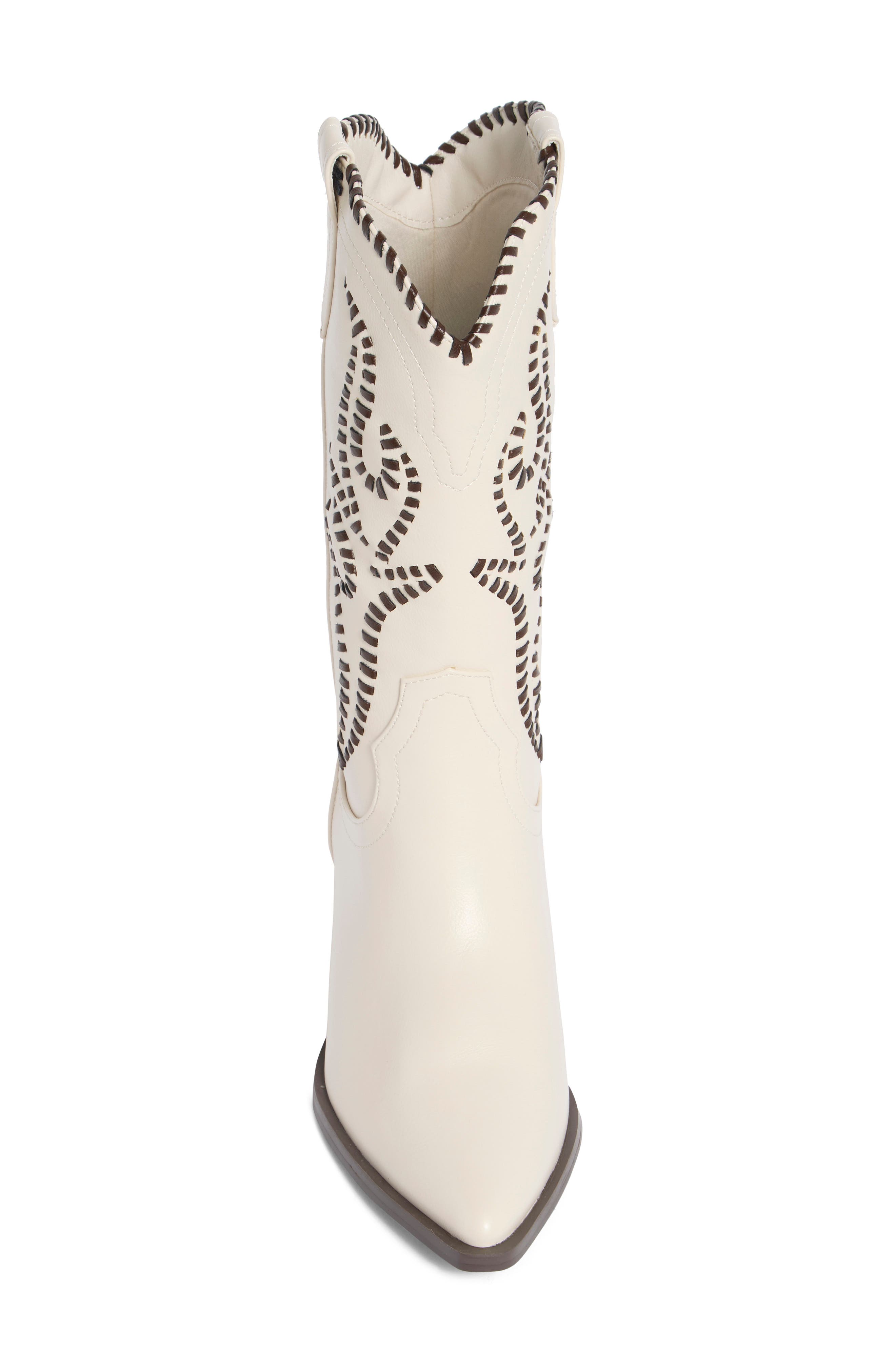 Avalee Whipstitched Western Faux Leather Boot, Alternate, color, IVORY/ CHOCOLATE
