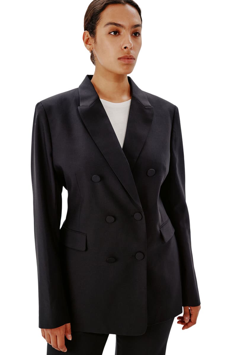 Another Tomorrow DOUBLE BREASTED JACKET, Alternate, color, Black