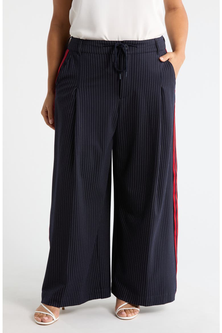 Pinstripe Front Pleat Wide Leg Pants, Main, color, DEEP MIDNITE STRIPE