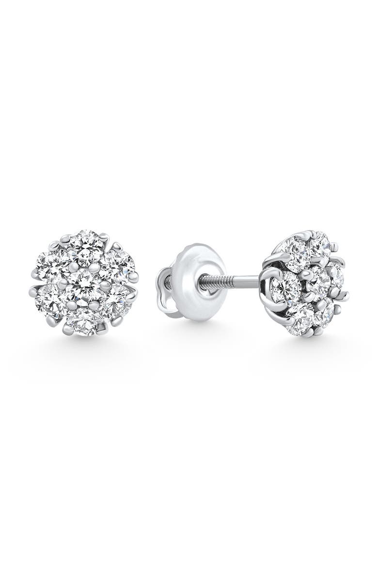 1Ct Diamond Cluster Pave Studs Screwback Earrings 14k Gold Lab Grown, Alternate, color, White Gold