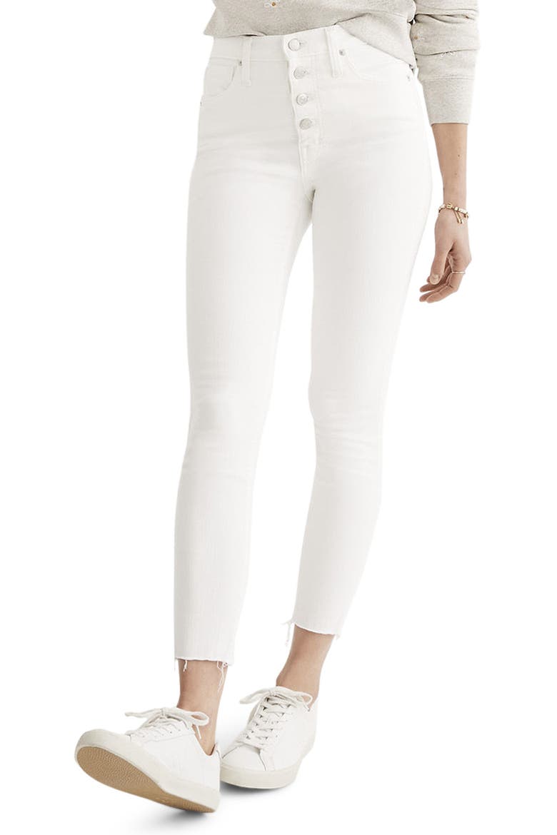 10-Inch Button High Waist Crop Skinny Jeans, Main, color, PURE WHITE