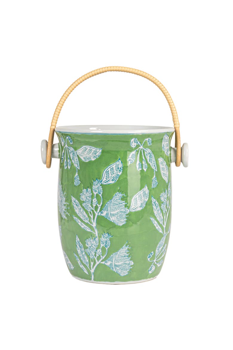 Ceramic Wine Cooler with wood Handles, Green, Alternate, color, Green