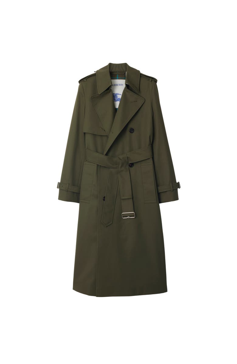 Burberry Long Cotton Blend Trench Coat, Alternate, color, 