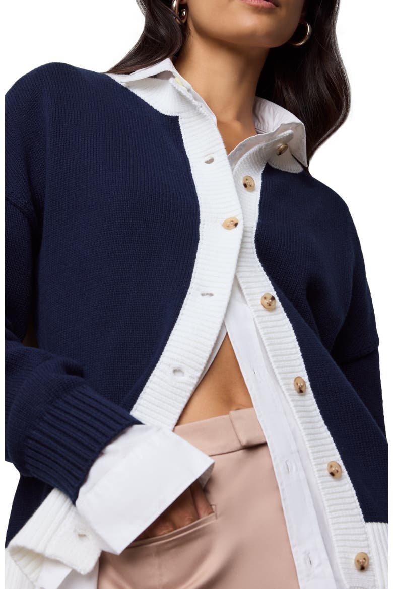 Cotton Fitted Cardigan, Alternate, color, OFF WHITE/NAVY