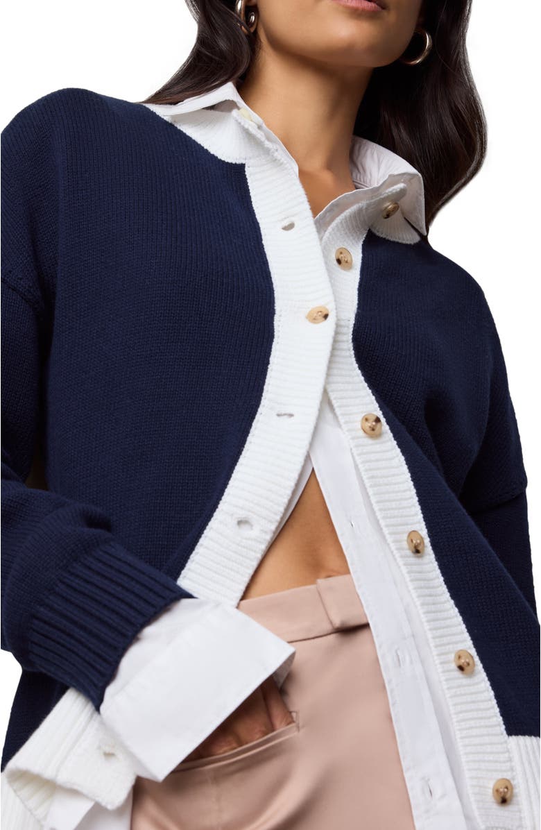 Onia Cotton Fitted Cardigan, Alternate, color, Off White/Navy