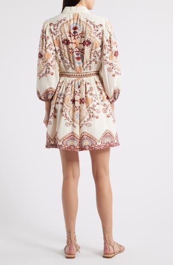 Leigh Placement Print Cotton & Linen Minidress