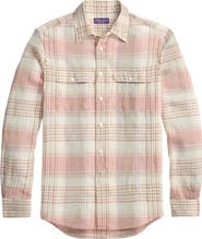 Ralph Lauren Purple Label Plaid Linen Button-Up Shirt