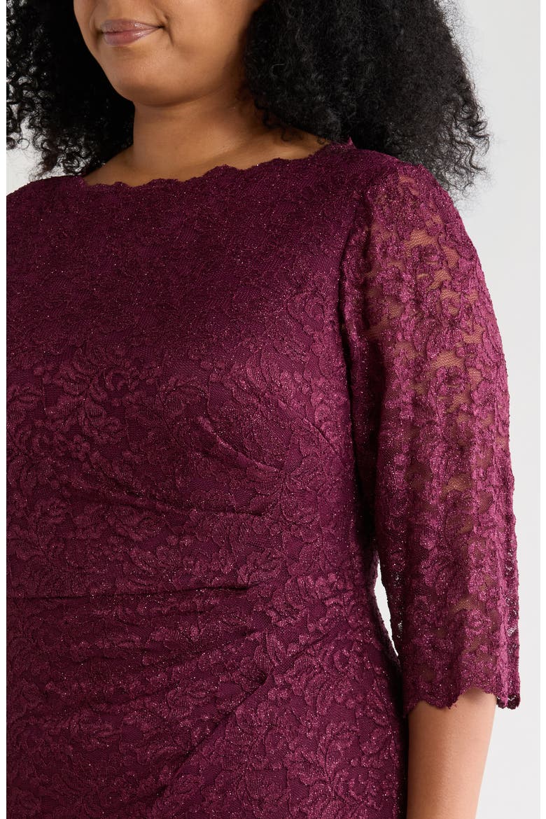 Lace Three-Quarter Sleeve Sheath Dress, Alternate, color, WINE