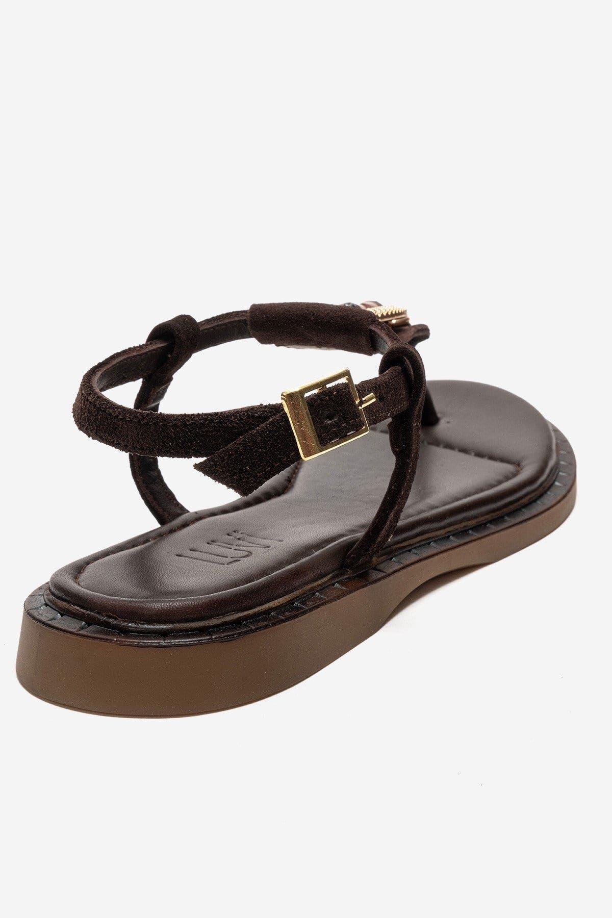 Tiana Leather Buckled Sandal, Alternate, color, Brown Suede