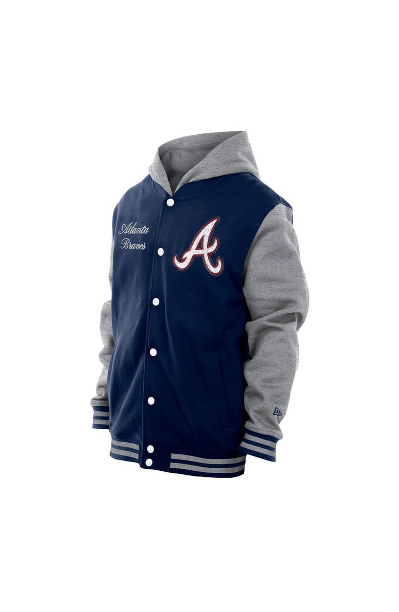 New Era Men's New Era Navy Atlanta Braves Throwback Prep Full-Snap Hoodie Jacket, Alternate, color, 