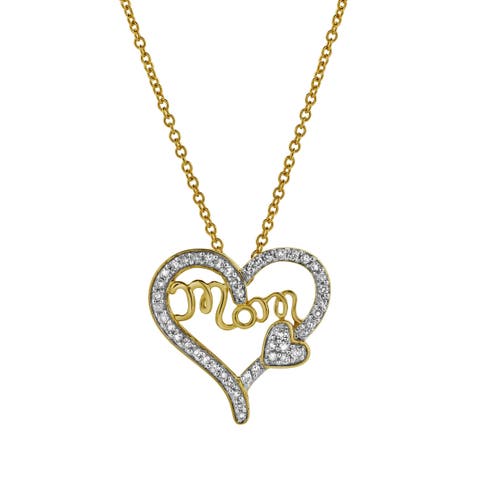 Heart Duo Mom Diamond Pendant Necklace in 10K Yellow Gold