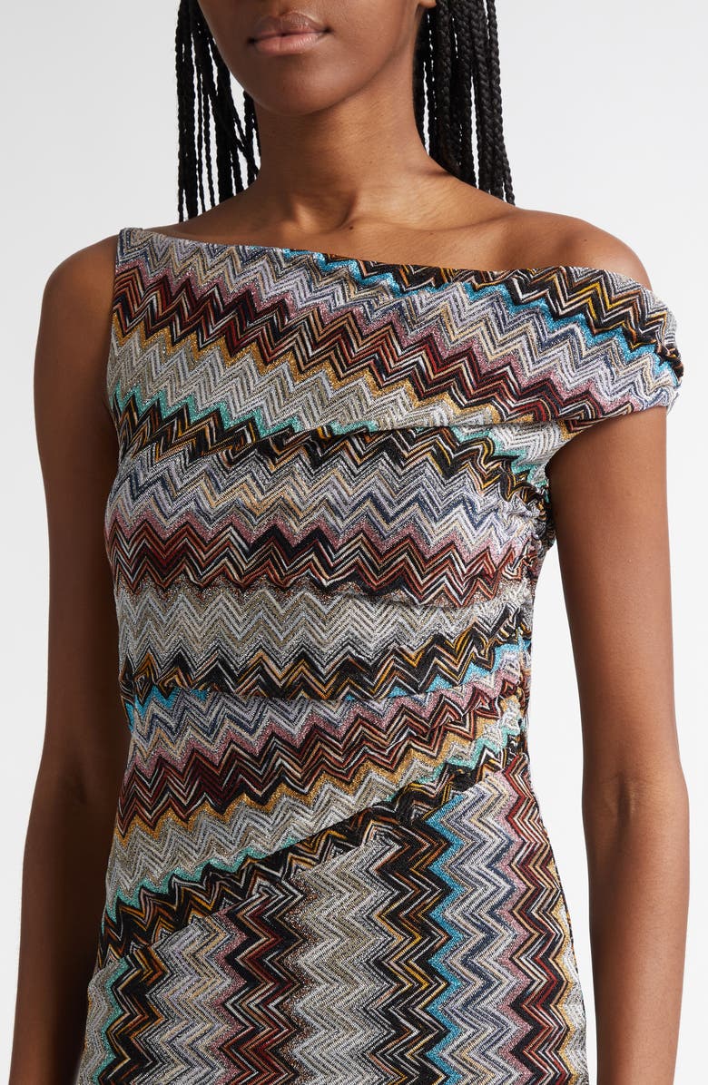 Missoni Metallic Zigzag One-Shoulder Dress, Alternate, color, 