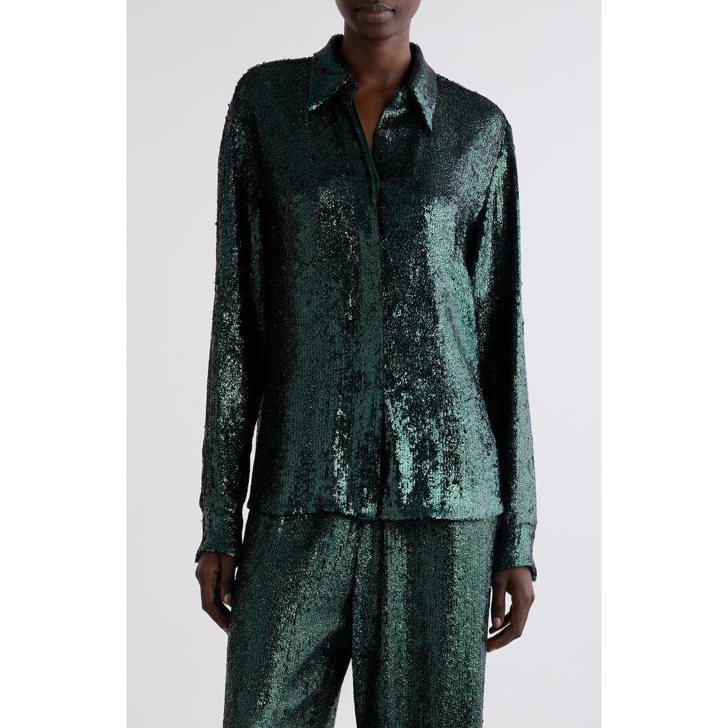 Dries Van Noten Womens Bottle Sequin-embellished Long-sleeves Woven Shirt