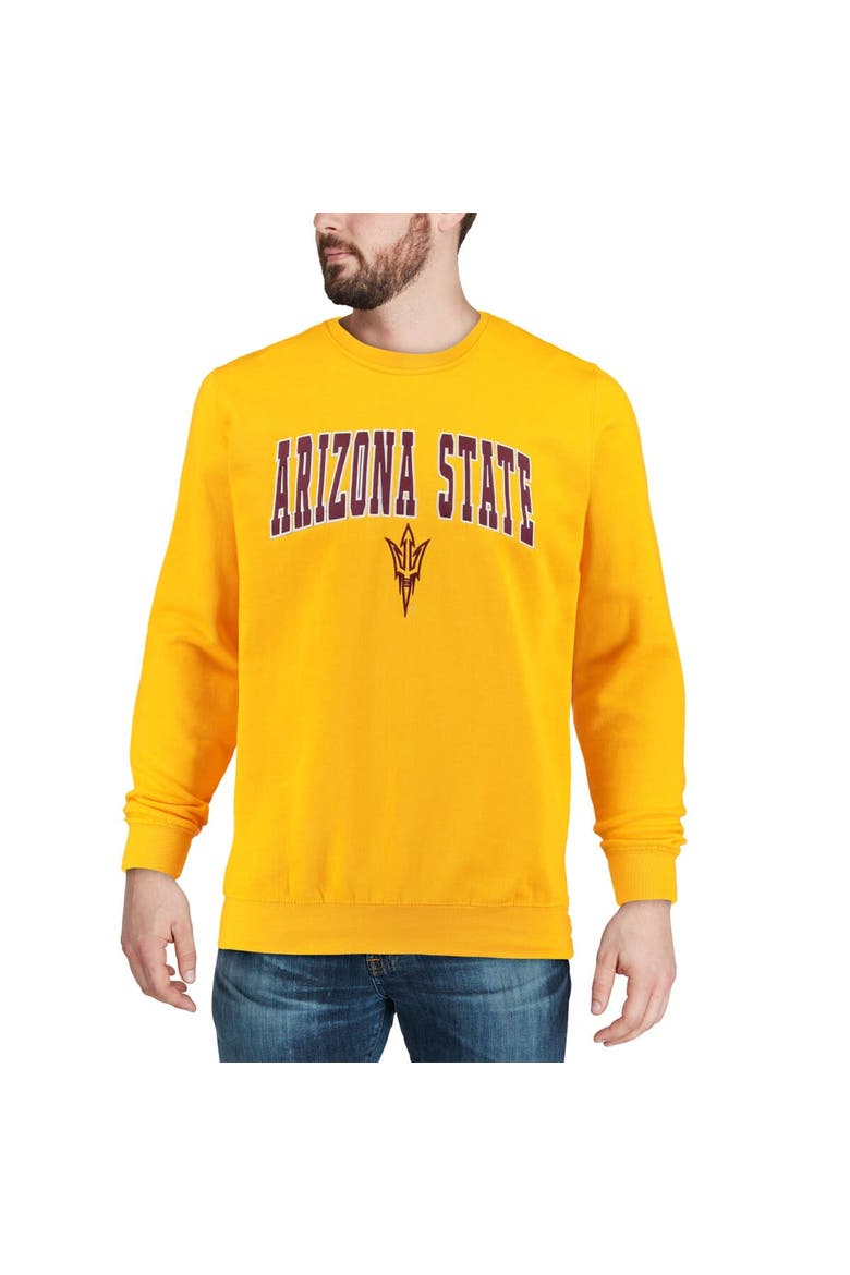 Men's Colosseum Gold Arizona State Sun Devils Arch & Logo Crew Neck Sweatshirt, Alternate, color, Gold