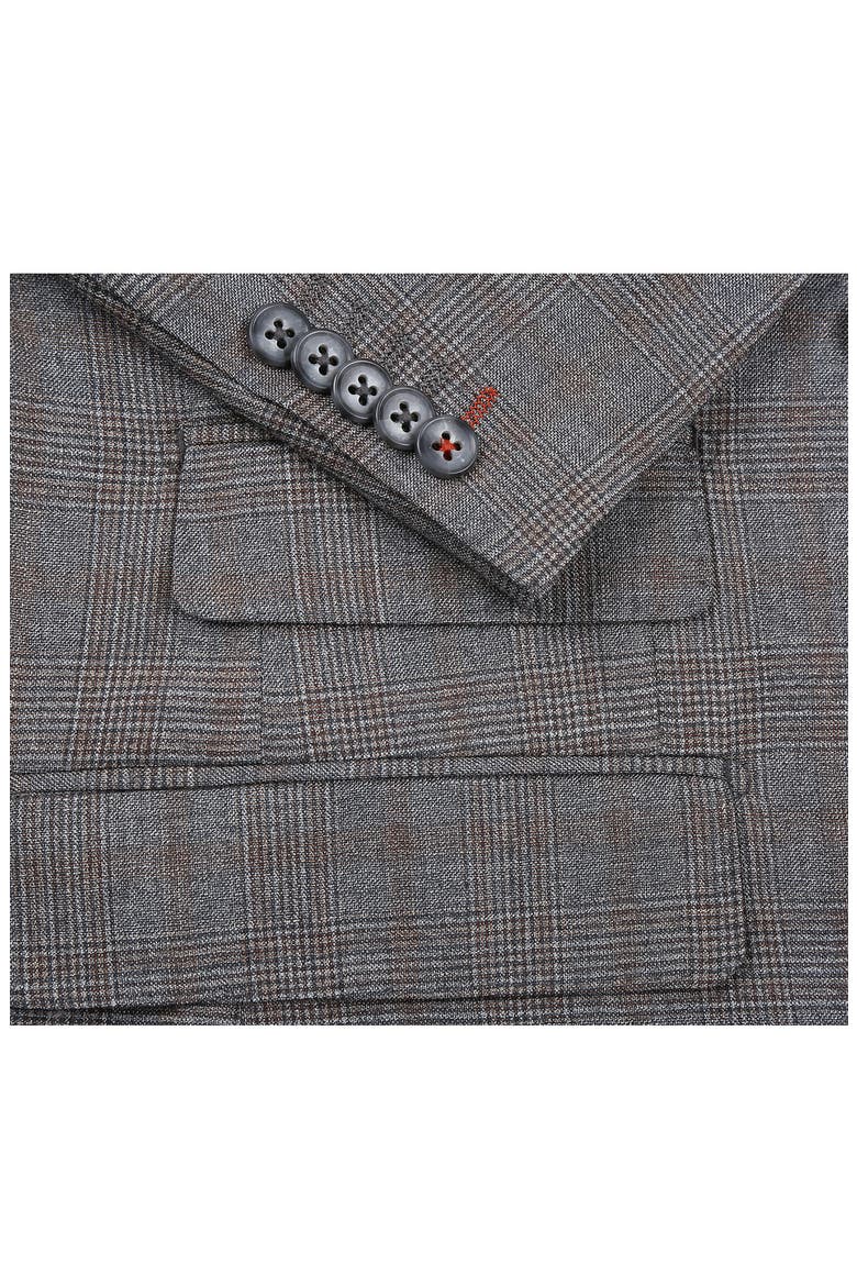 Plaid Double Breasted Wool Blend Suit, Alternate, color, GREY/BROWN PLAID