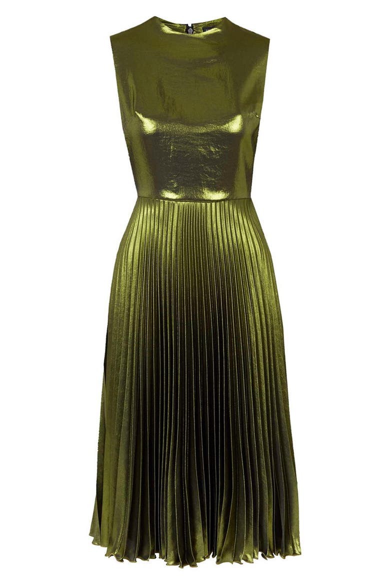 Sleeveless Pleated Midi Dress, Alternate, color, GREEN