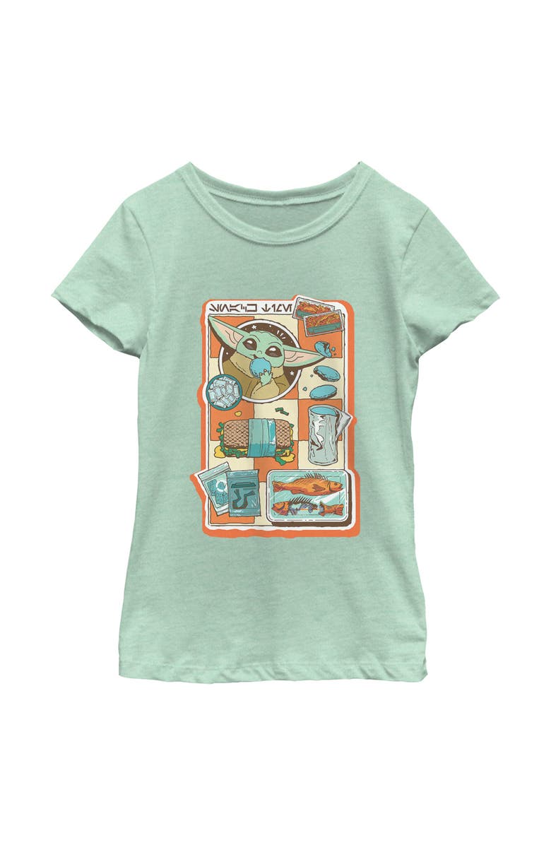 Star Wars: The Mandalorian and Grogu Girl's Star Wars The Mandalorian and Grogu Snack Time Comic Foods  Graphic T-Shirt, Main, color, Mint