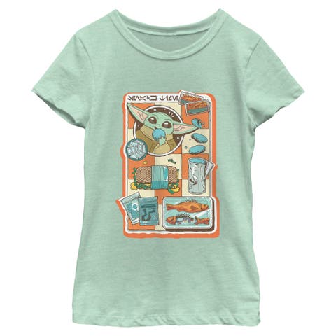 Girl's Star Wars The Mandalorian and Grogu Snack Time Comic Foods  Graphic T-Shirt