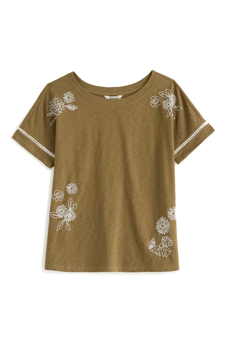 Stem Vase Embroidered Organic Cotton T-Shirt, Alternate, color, FERN MOSS