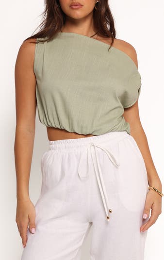 Zara One-Shoulder Cotton & Linen Bubble Top