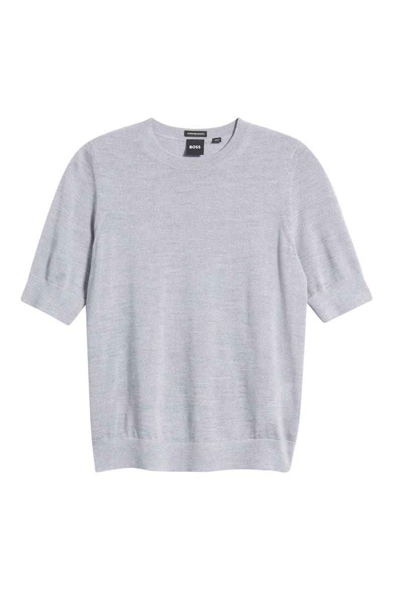 Farbella Short Sleeve Virgin Wool Sweater, Alternate, color, LT PSTL/GY