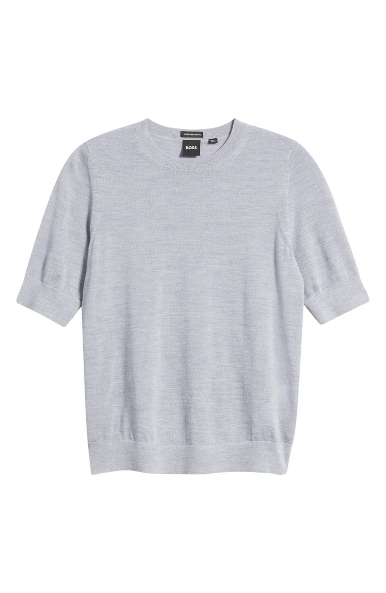 BOSS Farbella Short Sleeve Virgin Wool Sweater, Alternate, color, Glacier Grey