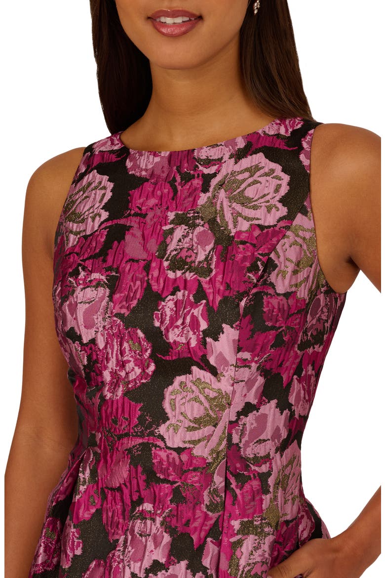 Metallic Floral Jacquard Fit & Flare Dress, Alternate, color, PINK/ BLACK MULTI