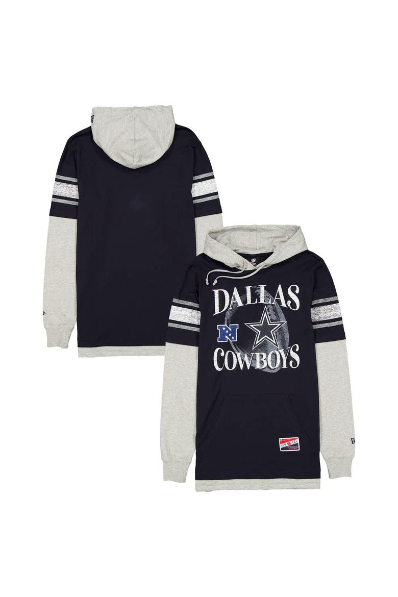 Men's New Era Navy Dallas Cowboys Twofer Layered Long Sleeve Hoodie T-Shirt, Main, color, Navy