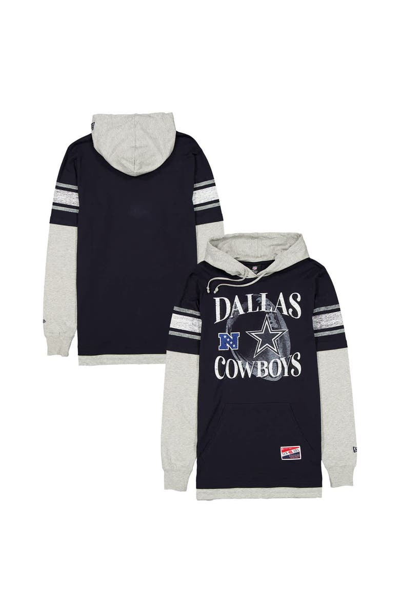 New Era Men's New Era Navy Dallas Cowboys Twofer Layered Long Sleeve Hoodie T-Shirt, Main, color, Navy