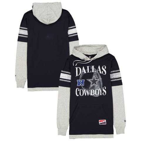 Men's New Era Navy Dallas Cowboys Twofer Layered Long Sleeve Hoodie T-Shirt