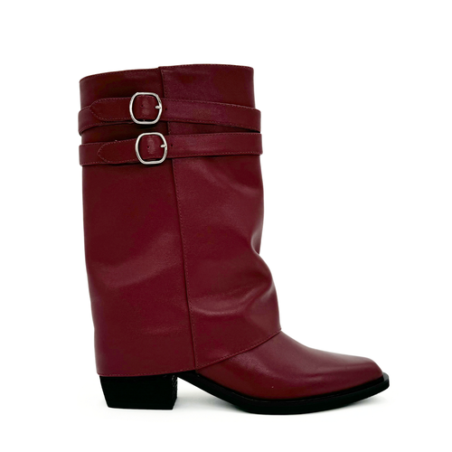 Amie Rafa Alma Foldover Leather Boots In Burgundy