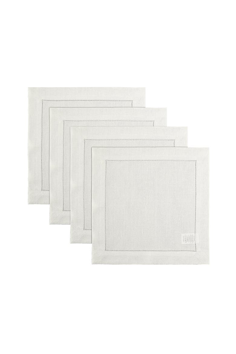 Linen Square Placemats Set of 4, 14 x 14" - Classic Hemstitch, Main, color, Ivory