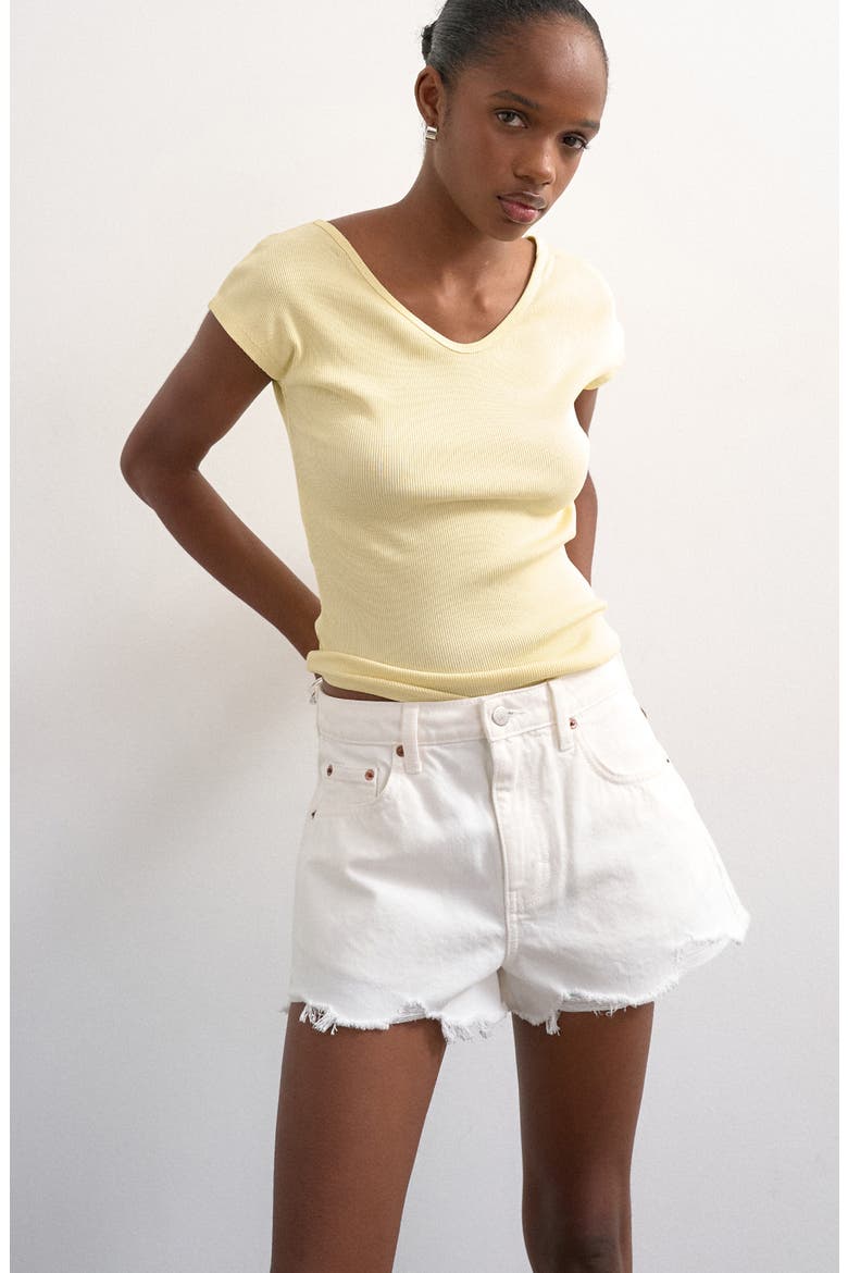 Distressed Denim Shorts, Alternate, color, CREAM