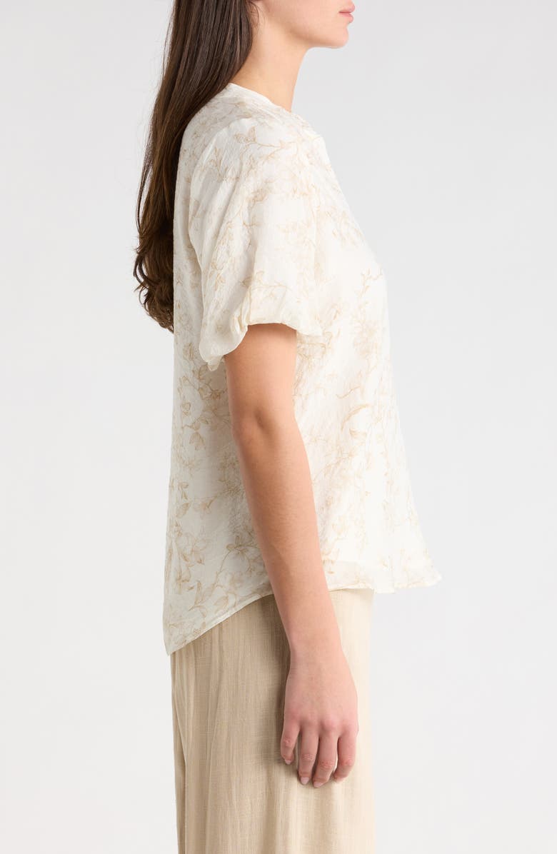 Vince Camuto Floral Print Short Sleeve Top, Alternate, color, Camel